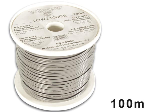 Højttalerledning - 2x1mm² CU, grå/sort (metervare)