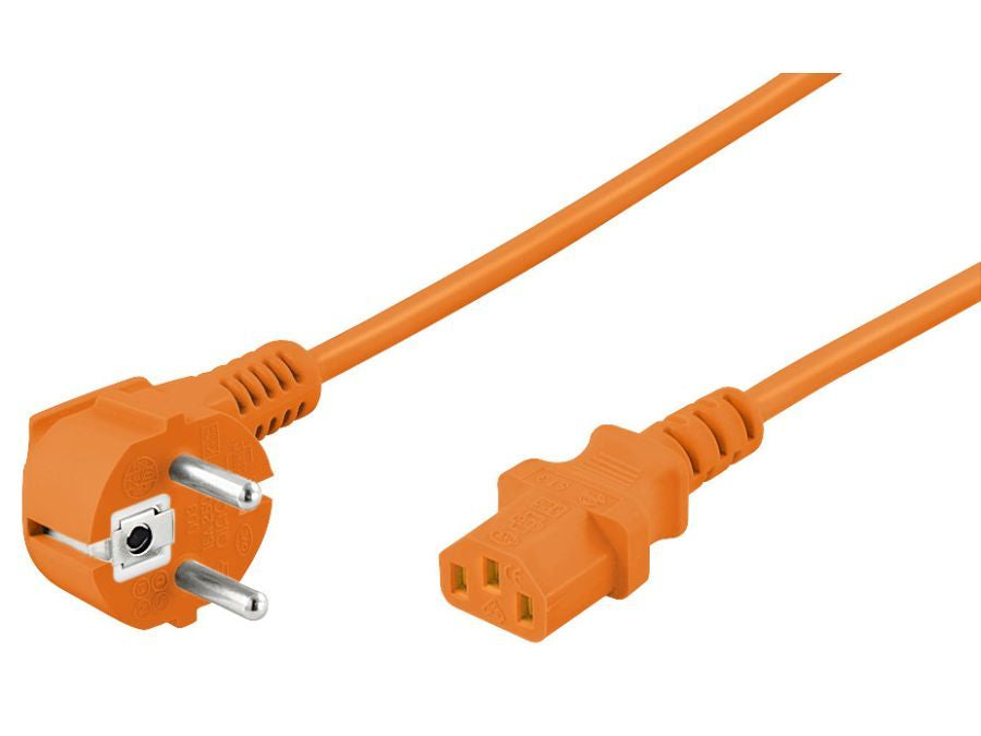 Strømkabel - CEE7/7 90° han > C13 (3pol AC hun) Orange (5m)