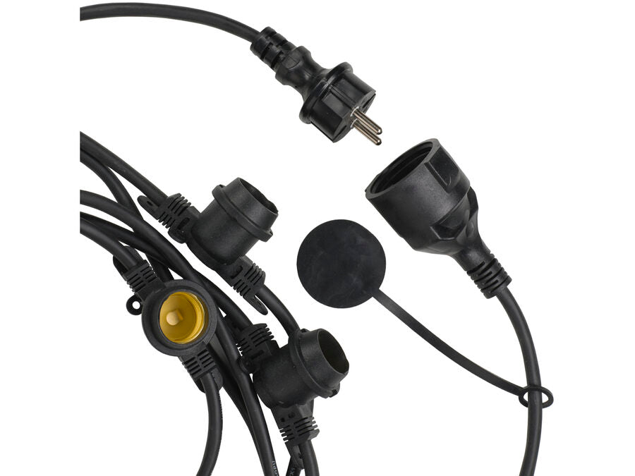 Prof. udendørs lyskæde u. pærer - 20 x E27 sokler (10m)