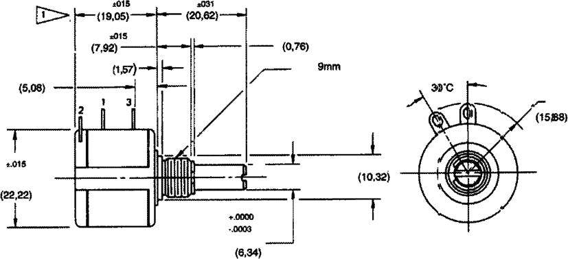 10 turn potmeter - 20kOhm, trådviklet, 2W (6,35mm aksel)