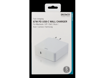 DELTACO USB-C VÆGLADER, 87 W, HVID