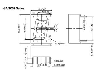 7-segment display - 13,2mm, Anode, Grøn (2mcd)
