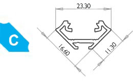 Alu. LED profil - Type C, Anodiseret sort (2,02m)