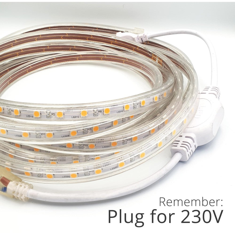 5 m. Vandtæt LED Strip (Type Q) - 230V, IP67, 60 LED, 6W pr. meter