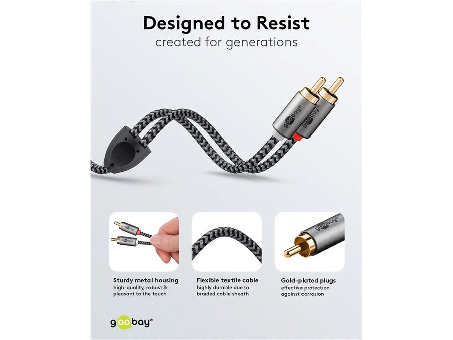 Stereo RCA(Phono) kabel, tekstilkappe (1m)