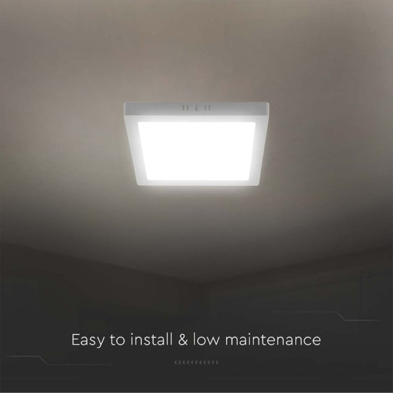 V-Tac 12W 3000K LED loftslampe - 17 x 17cm, Højde: 3cm, hvid kant, inkl. lyskilde