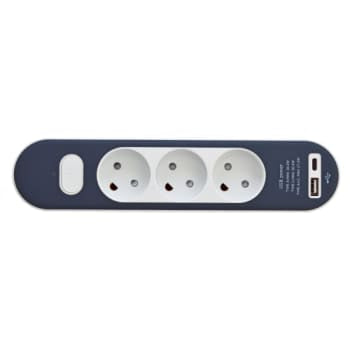 3-Stikdåse uden jord og med USB A+C, 1,4m ledning