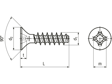 Skrue til plast, undersænket - 2,5 x 8mm, PH1 (50 stk.)