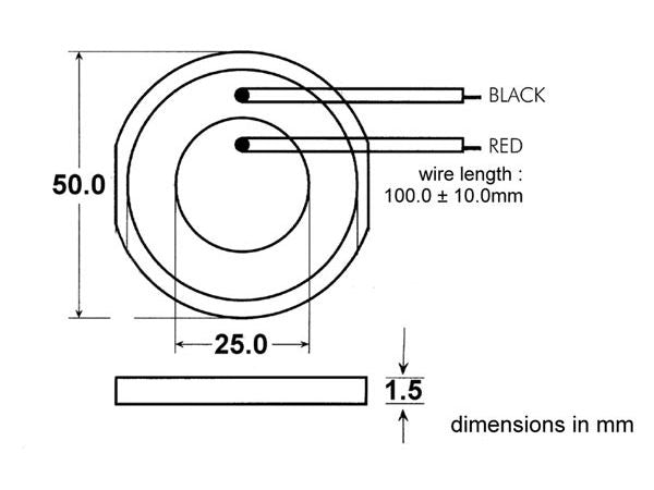 Piezo Lydgiver - 15-30Vac 1,5mA 75dB (Ø50mm)