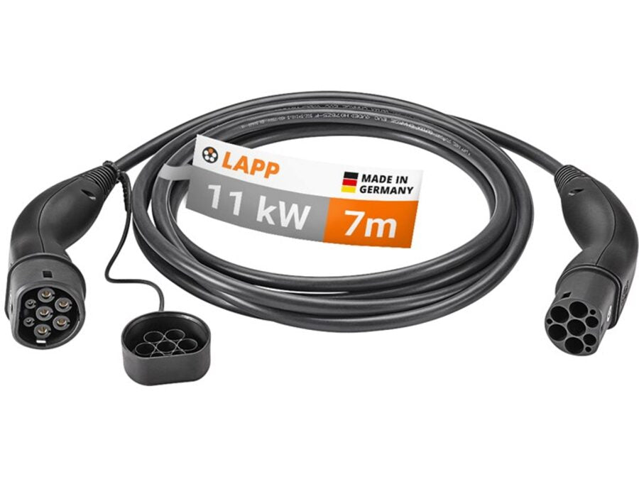 Type 2 EV ladekabel, op til 11kW, Sort (7m)