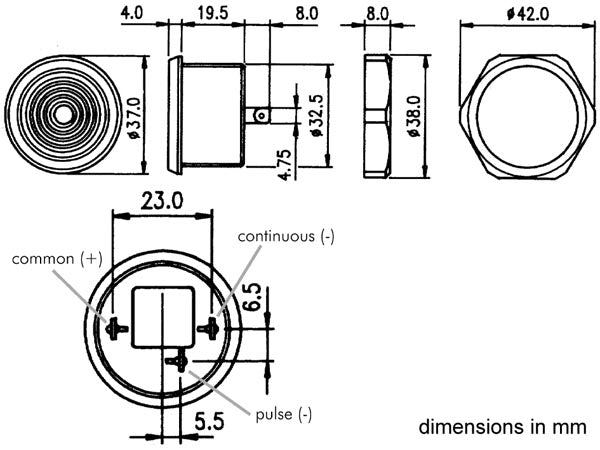 Summer - 4 til 28Vdc / 8mA, 90dB, Skrueterminaler