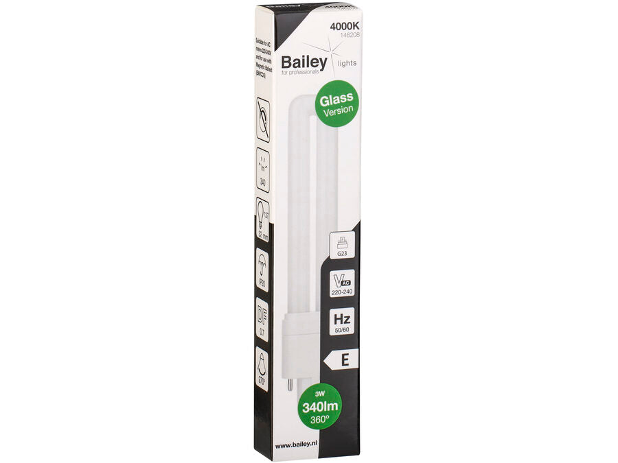 LED PL kompaktrør - 3W (7W), G23, EM+AC (840)