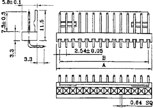 Printfatning - NS25, 6pol (1x6) han 90° 2,54mm benafst.