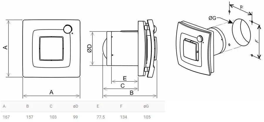 VENTILATOR SILENT ONE Ø100 SORT ALT-I-1