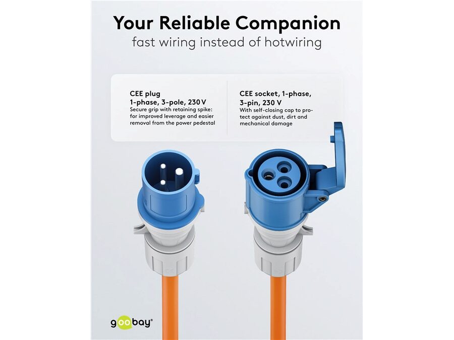 CEE forlængerkabel - CEE 3P hun til CEE 3P han (10m)