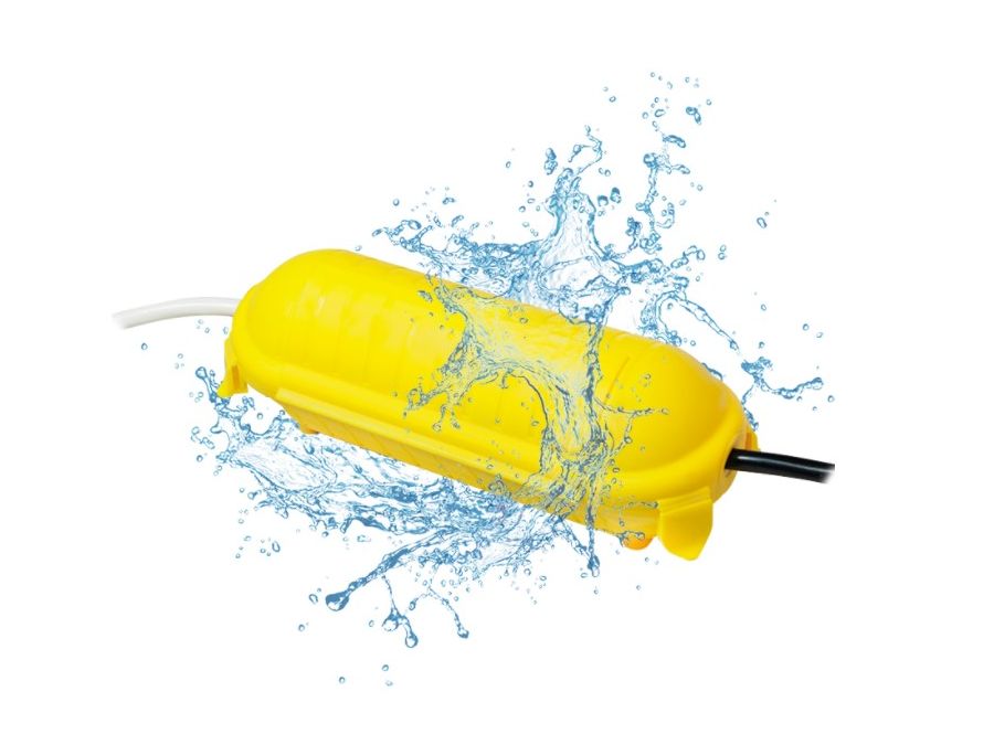 Udendørs vandtæt samledåse inkl. ledning - IP44, Gul