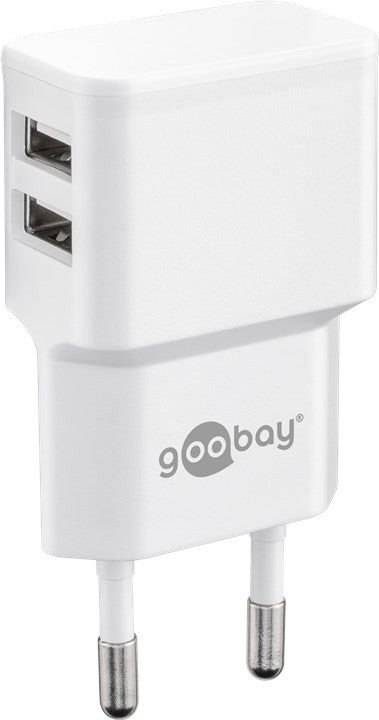 Netadapter - 100-240V til 2 x 5V USB A hun (2,4A) Hvid