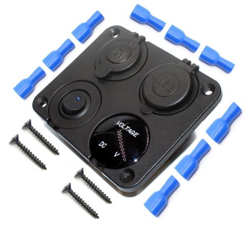 USB panel - 2 x 5V/2,1A USB, 12V cigar, LED voltmeter, kont.