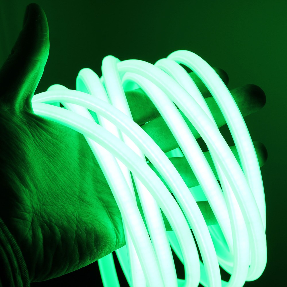 Vandtæt Grøn Neon COB Strip - 5m, 230V, IP67, 288 LED, 11,5W/m, Klippes hver 50cm