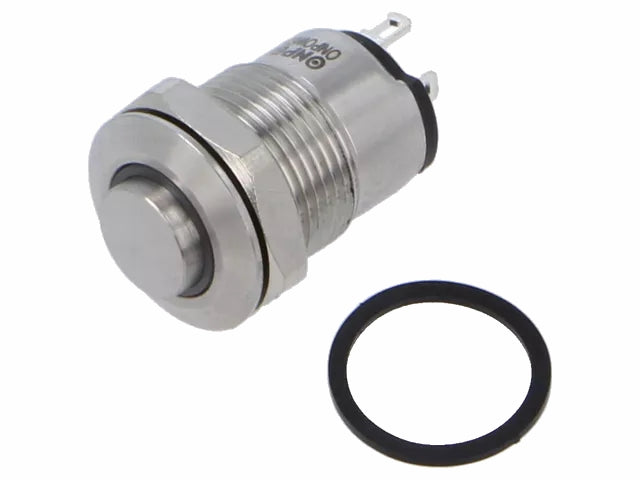 Vandalsikret stålkontakt, 1P OFF-ON Ø12mm, Blå 12V LED