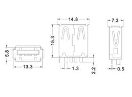 USB 2.0 Type A fatning - 180°, printmontage