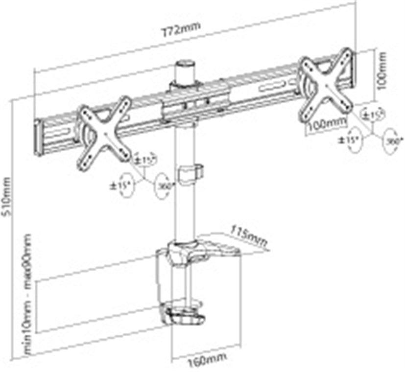 ScreenFlex - Twin bordbeslag til 2 x monitorer (2 x 13-23")