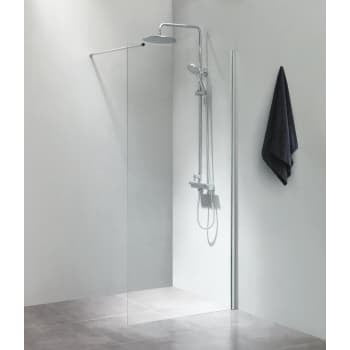 Fritstående væg 90x200cm klart glas, med 100cm forhængsstang