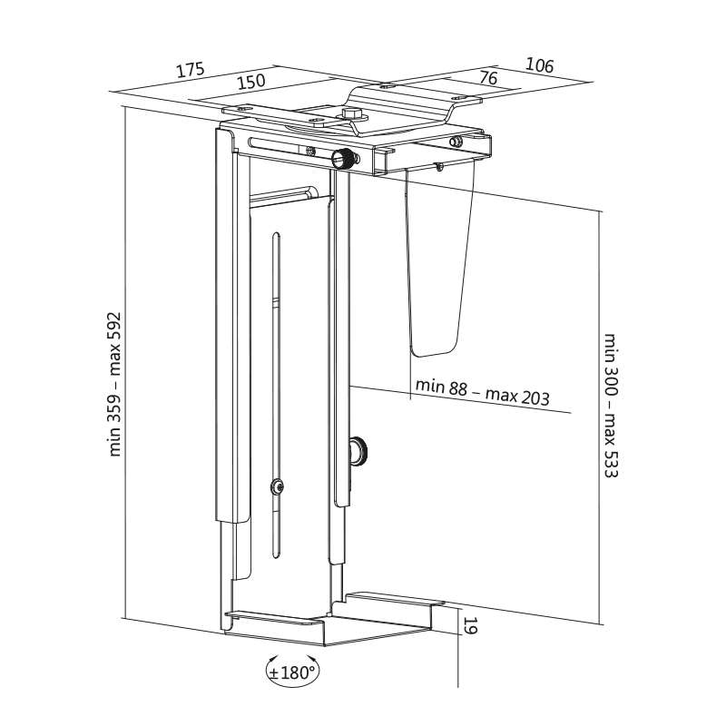 Monteringsbeslag/ophæng til PC - roterbar, højdejustering