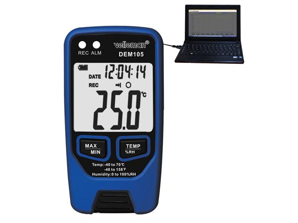 DEM105 Termometer & luftfugtighedsmåler/logger m. USB