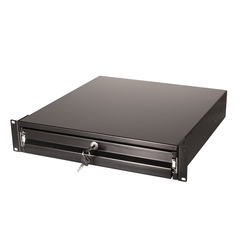 Skuffe til 19" rack - 2U, med lås, Sort