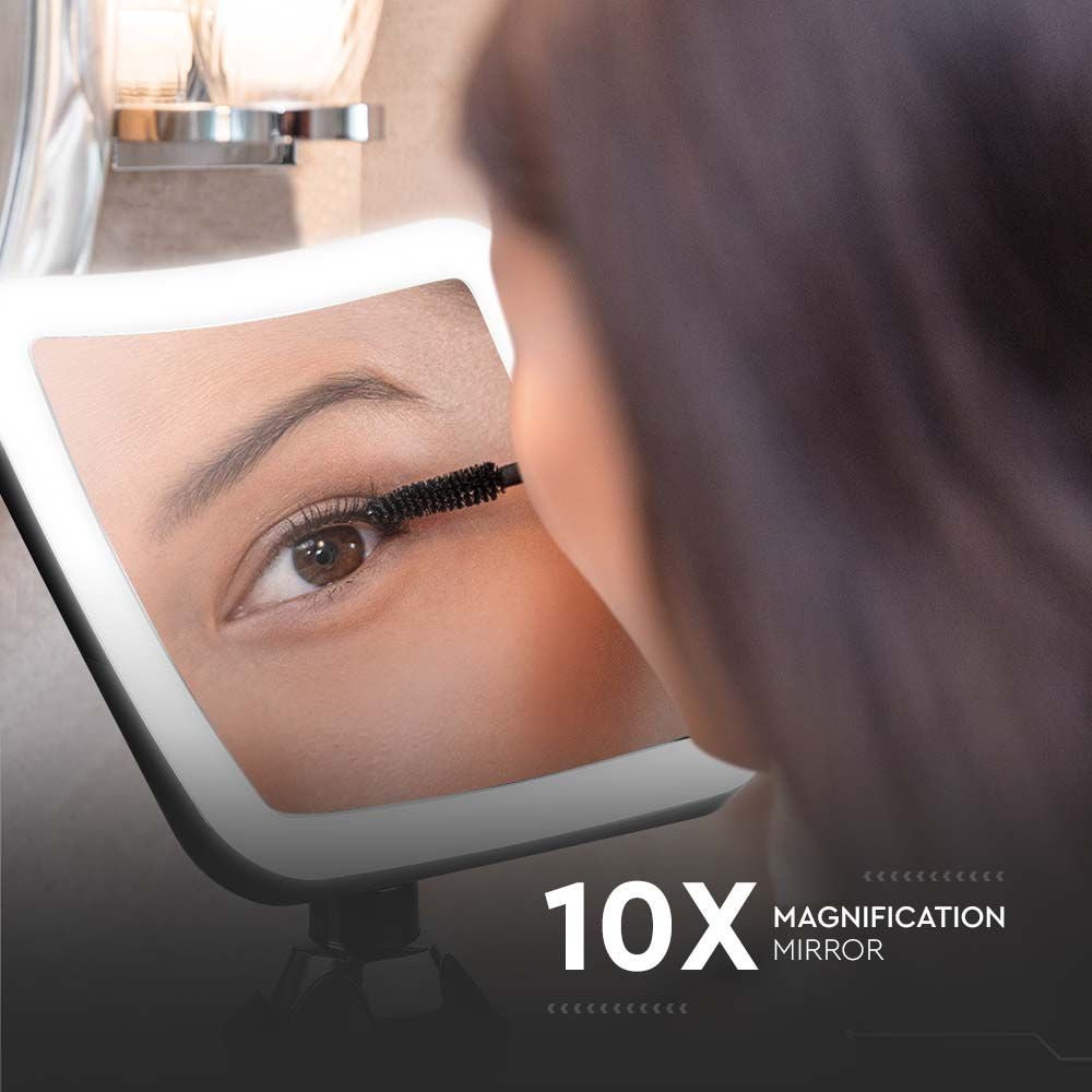 3,2W LED Spejllampe med Sort Hus og 3xAA Batteri - Perfekt til Badeværelset - 16,2x19,2cm