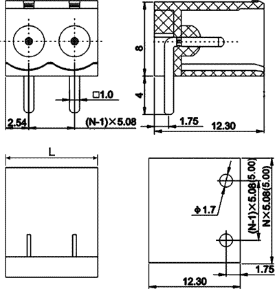 Printfatning til indstik skrueterminal - 3P han 5,08mm, 90°