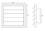 Ventilationsrist m. lukkespjæld - 170x170mm Ø120mm, Grå