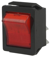 Vippekontakt - 2P OFF-ON, 16A 250V, Rød lys (27,2x22,3mm)