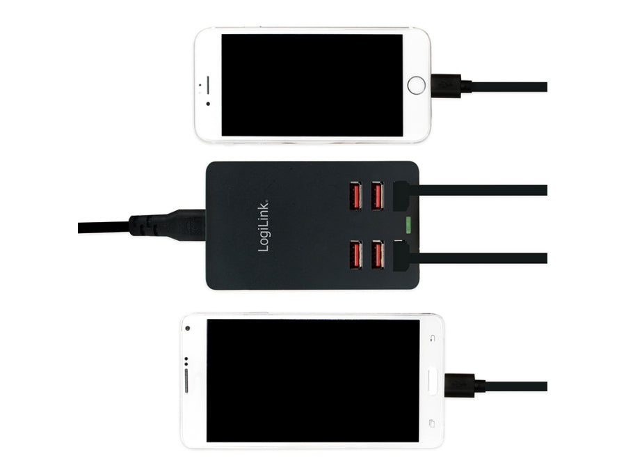 USB ladestation - 6 x 5V/2,4A (maks. 6,4A), Sort
