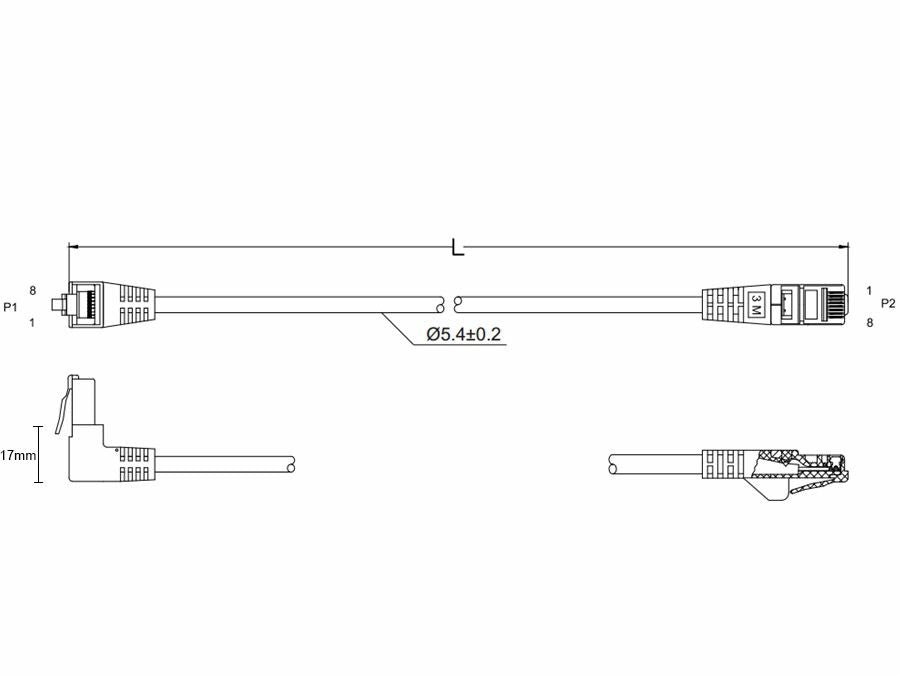FTP netværkskabel - 2xRJ45, 1x90° CAT5e, Sort (0,5m)