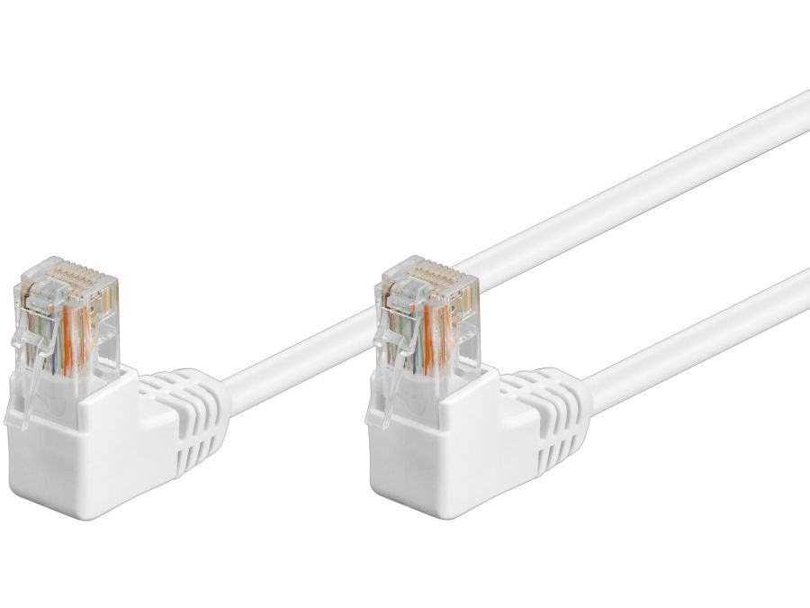 UTP netværkskabel - CAT5E, 2xRJ45, 2x90°, Hvid (1m)