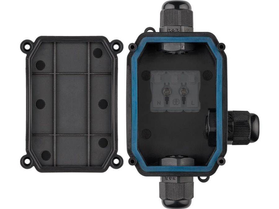 IP66 kabelsamledåse - Med 3 x PG9 forskruninger, Sort