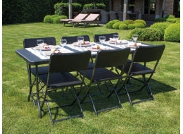 Klapbord - Sort, 180 x 75 x 74cm (rattan)