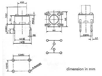 TACT mikrotrykkontakt - 6x6mm, H=7mm OFF-(ON)