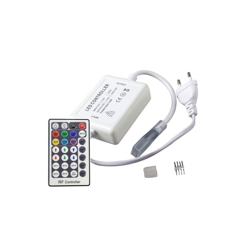 RGB 8x16 Neon flex kontroller med fjernbetjening - Inkl. endeprop, 230V, memory funktion, radiostyret, 50m rækkevidde