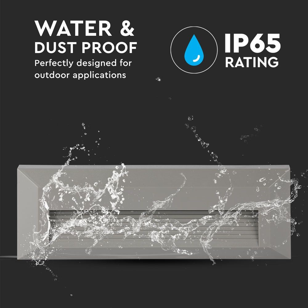 3W LED trappelys med grå hus, rektangulær form, 4000K, 110lm, RA80, IP65 - Ideel til udendørs brug.