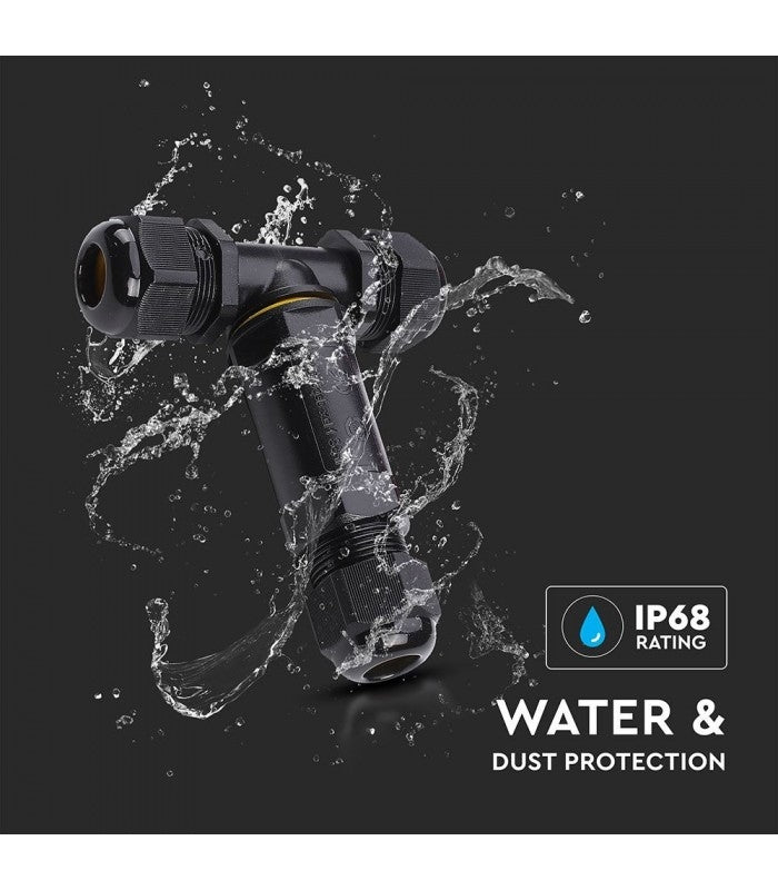 Vandtæt T-kabelsamler IP68 - sort