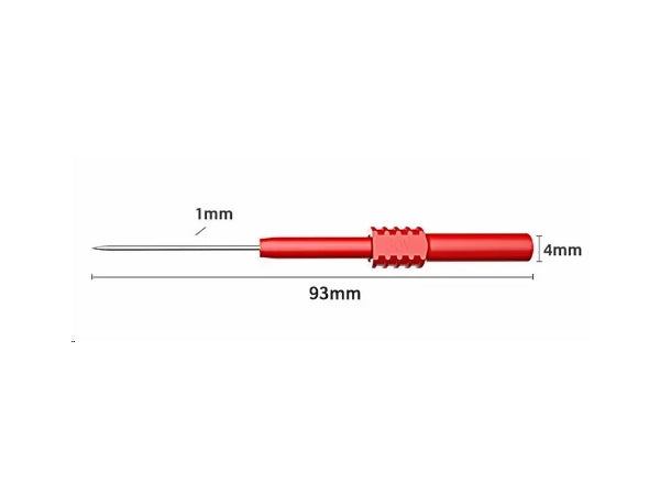 Testprobesæt, flex, lang nål - Rød/sort, 4mm banan (4 dele)