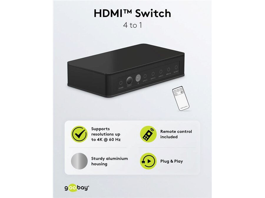 HDMI 2.0 switch - 4 ind til 1 ud, 4K/60Hz, HDCP