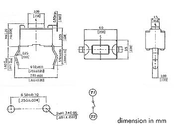 TACT mikrotrykkontakt - 6x3,5mm, H=4,3mm OFF-(ON)