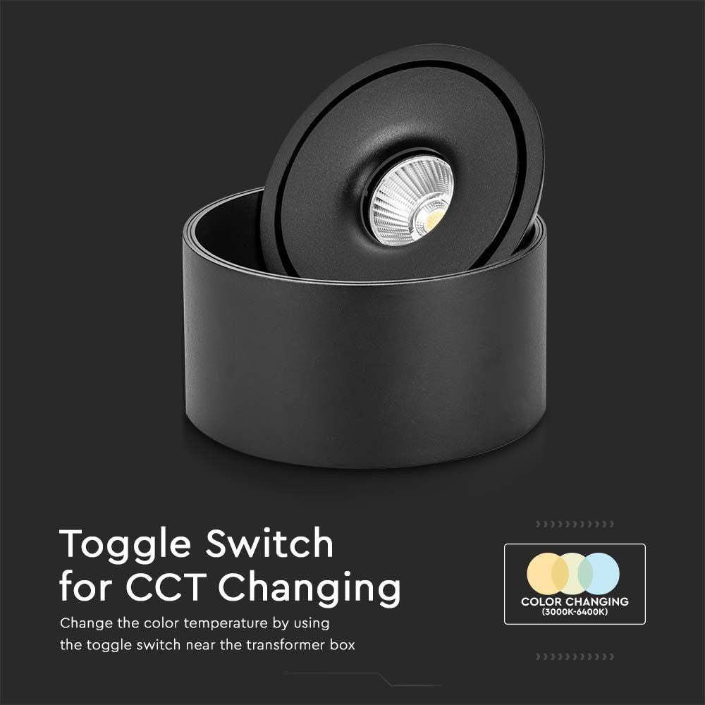 30W LED nedadrettet lys - Flad, COB, monteret, 3i1, sort hus, 28W effekt, 2500lm, RA90.