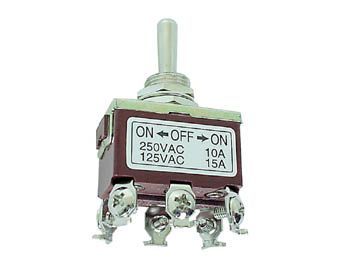 MAXI vippekontakt - 2P ON-OFF-ON 10A/250V, M3 skruer