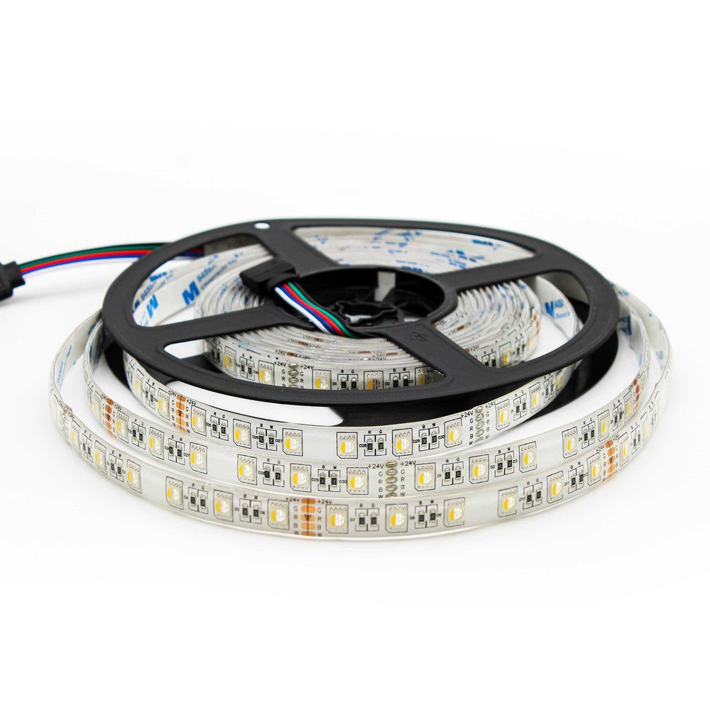 12W/m RGB+WW LED strip - 5 meter, IP65, 60 LED pr. meter, 24V