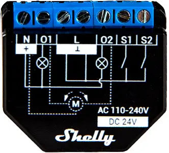 Shelly Plus 2PM - WiFi relæ/jalousi, 2 kanaler